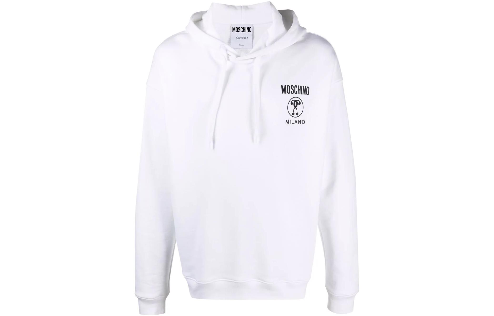 MOSCHINO FW22 Logo Print Drawstring Hoodie White A1706-7027-1001