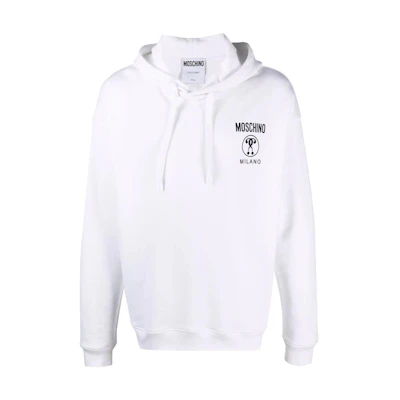 MOSCHINO FW22 Logo Print Drawstring Hoodie White A1706-7027-1001