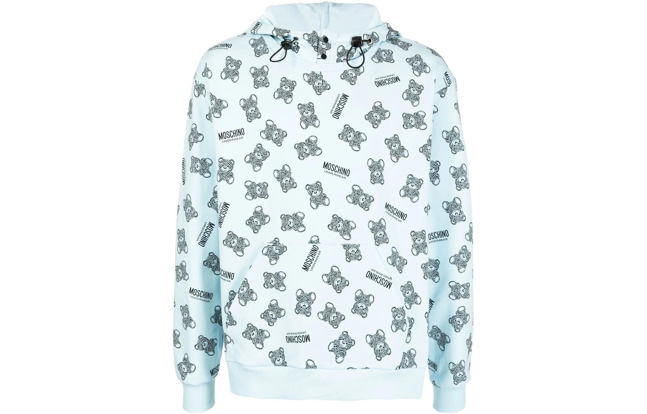 MOSCHINO FW22 Logo Print Pullover Hoodie Blue A1709-8110-1332