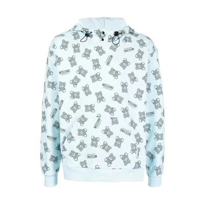 MOSCHINO FW22 Logo Print Pullover Hoodie Blue A1709-8110-1332
