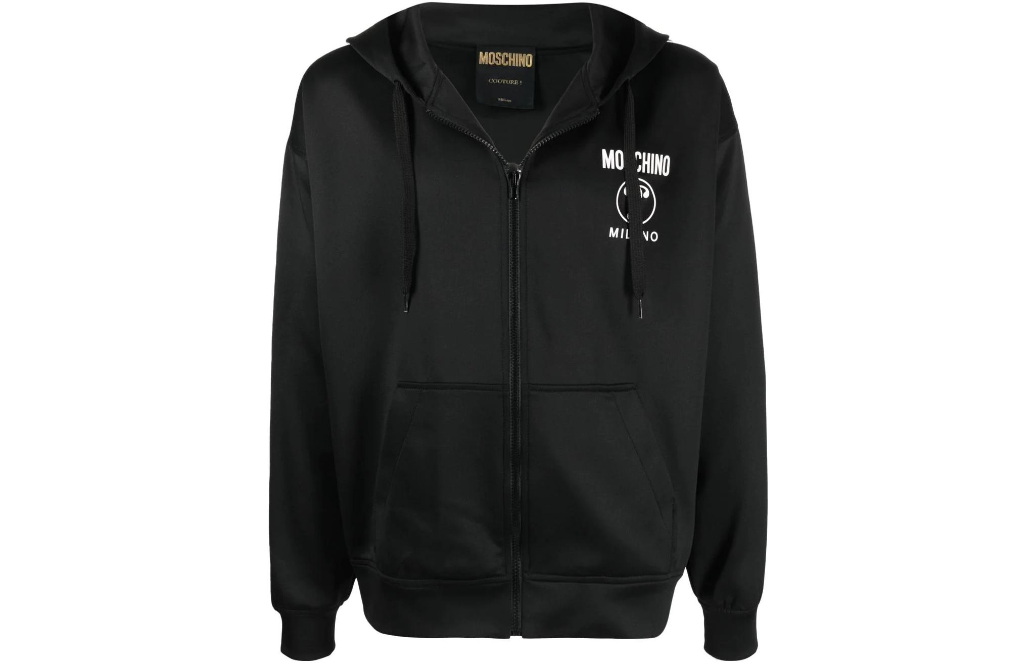 MOSCHINO FW22 Logo Print Zip Hoodie Jacket Black A1724-7029-1555