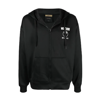 MOSCHINO FW22 Logo Print Zip Hoodie Jacket Black A1724-7029-1555