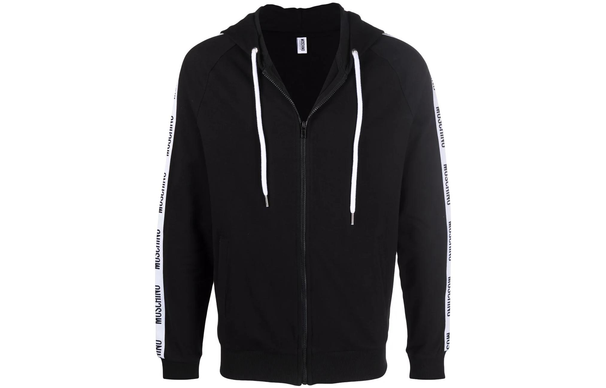 MOSCHINO FW22 Logo Print Zip Hoodie Jacket Men’s Black A1707-8102-0555