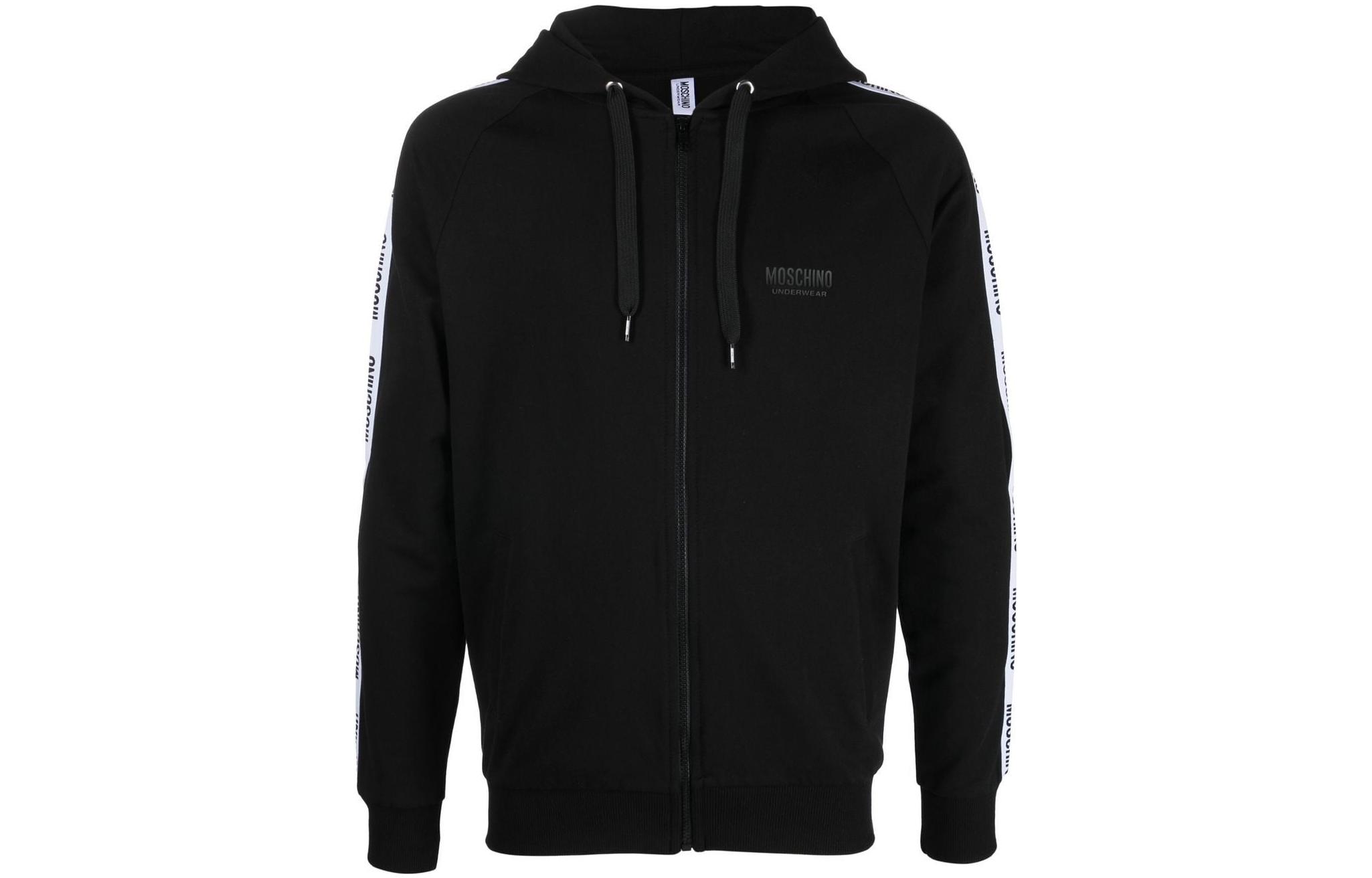 MOSCHINO FW22 Logo Tape Zip Hoodie Black A1702-8104-0555