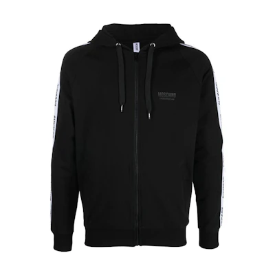 MOSCHINO FW22 Logo Tape Zip Hoodie Black A1702-8104-0555