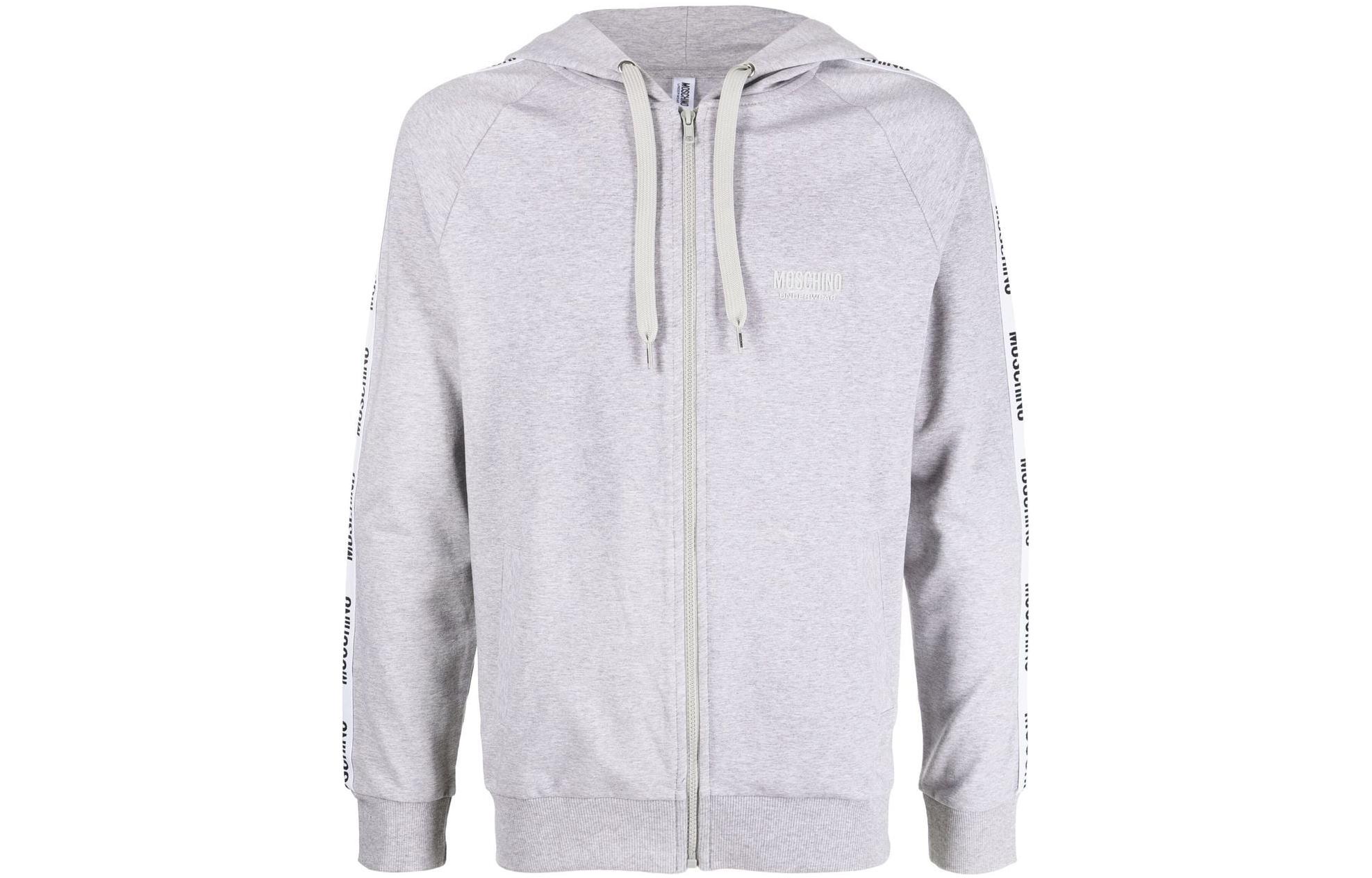MOSCHINO FW22 Logo Tape Zip Hoodie Men’s Gray A1702-8104-0489