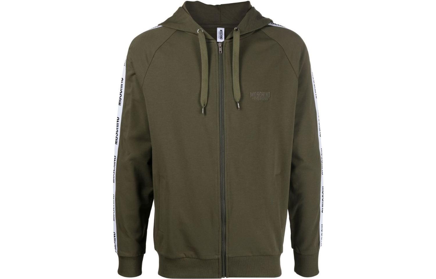 MOSCHINO FW22 Logo Tape Zip Hoodie Military Green A1702-8104-0430