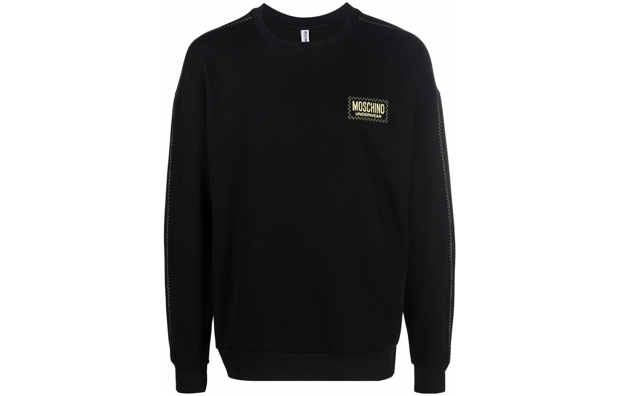MOSCHINO FW22 Logo Textured Pullover Sweatshirt Black A1725-8130-555