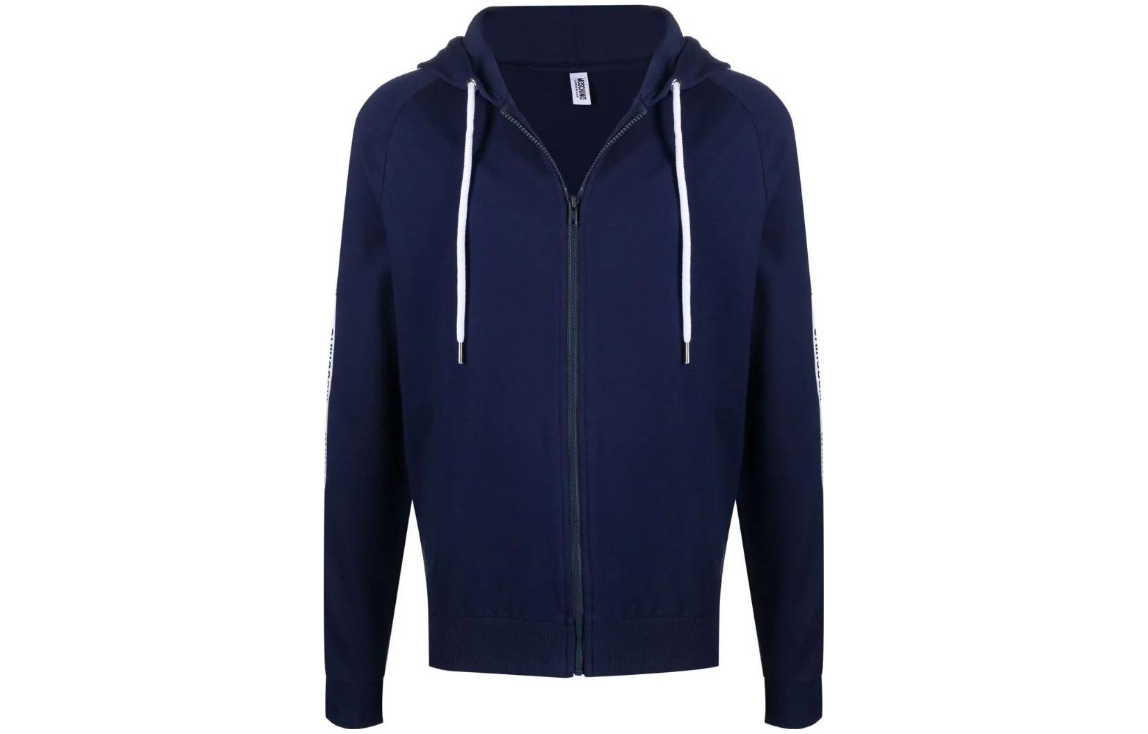 MOSCHINO FW22 Logo Trim Zip Hoodie Jacket Blue A17078102290