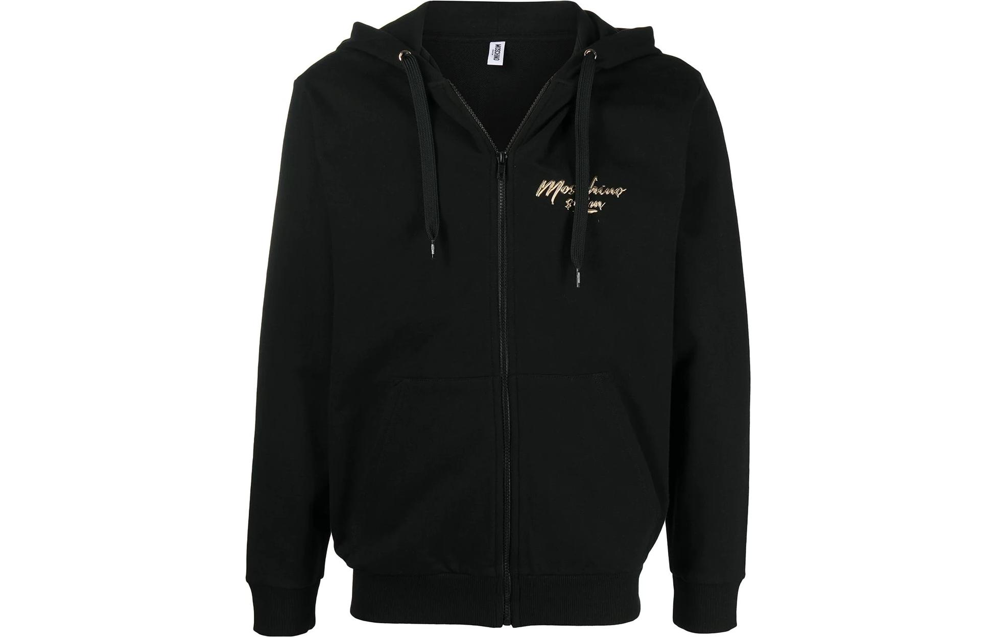 MOSCHINO FW22 Logo Zip-Up Hoodie Black Long Sleeve Jacket A1709-2324-0555