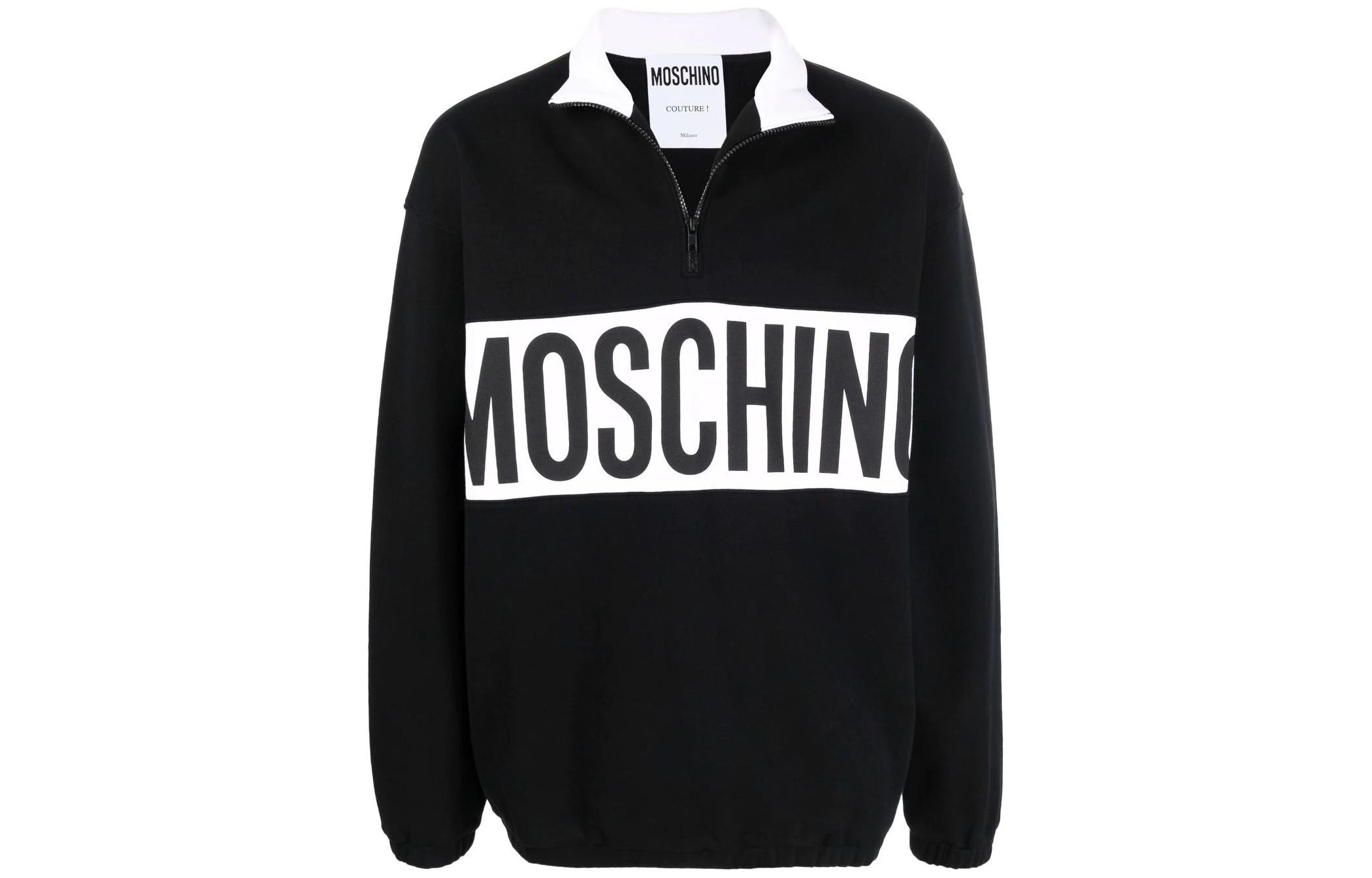 MOSCHINO FW22 Logo Zip-Up Hoodie Jacket Black A1714-2028-2555