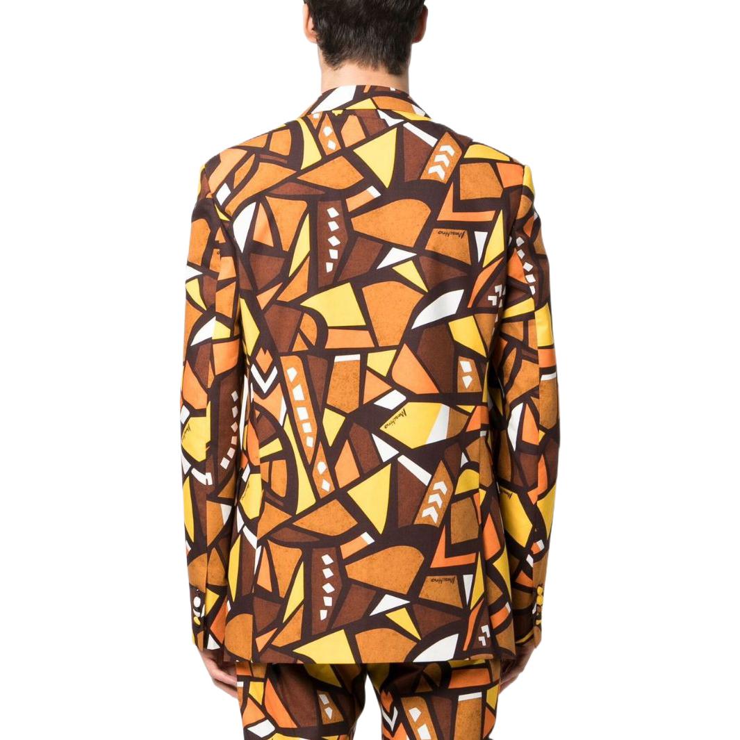 Shop MOSCHINO 男士 2022秋冬马赛克印花橙色对比领单排扣西装外套 A0511-2062-1002