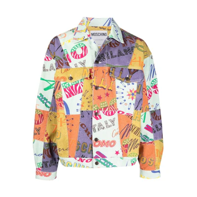 MOSCHINO FW22 Multicolor Patchwork Denim Jacket Men’s Floral Design A0624-7055-1888