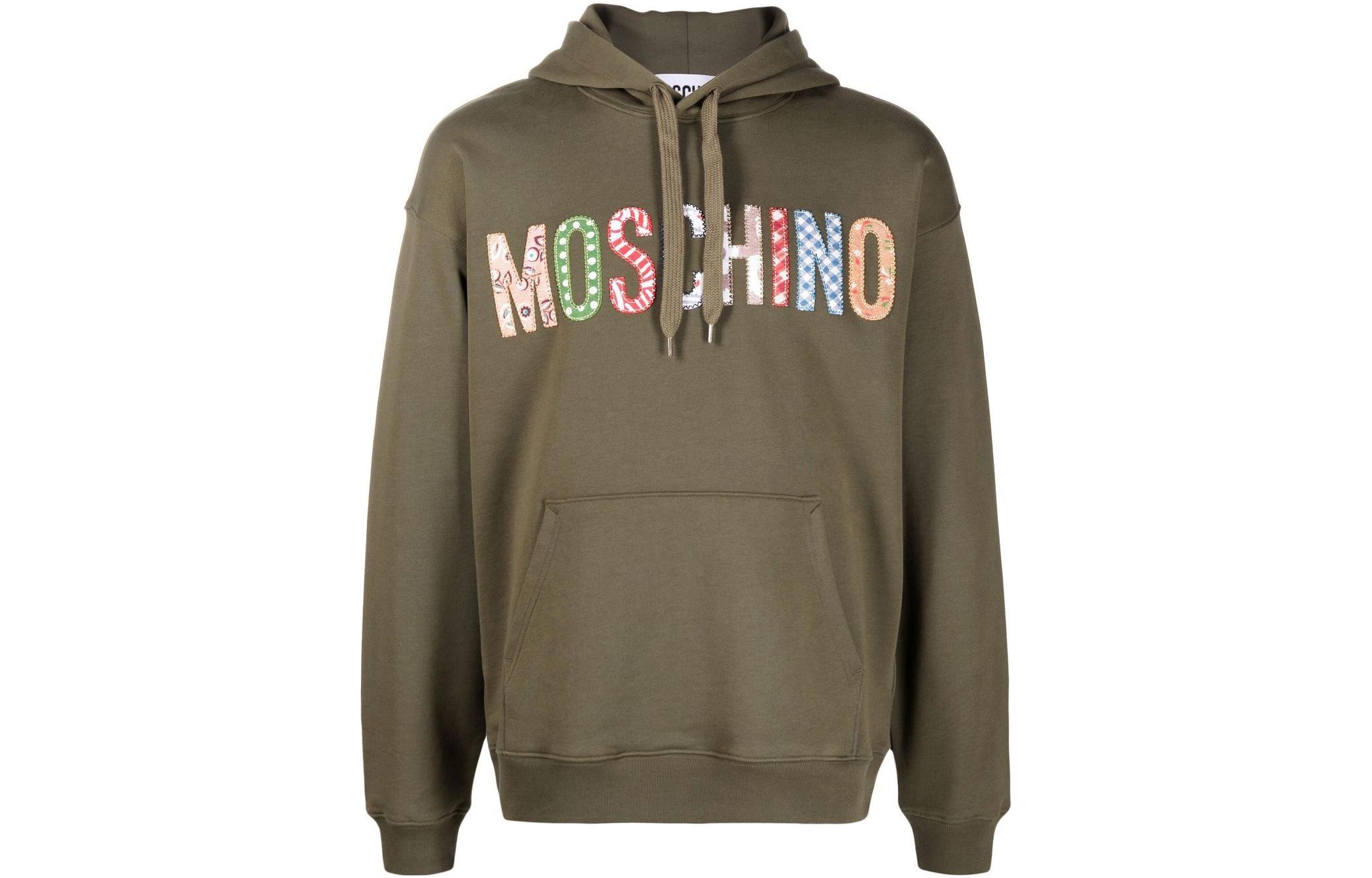 Moschino FW22 Olive Green Logo Patchwork Hoodie Pullover Long Sleeve J1721-7028-1443