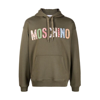 Moschino FW22 Olive Green Logo Patchwork Hoodie Pullover Long Sleeve J1721-7028-1443