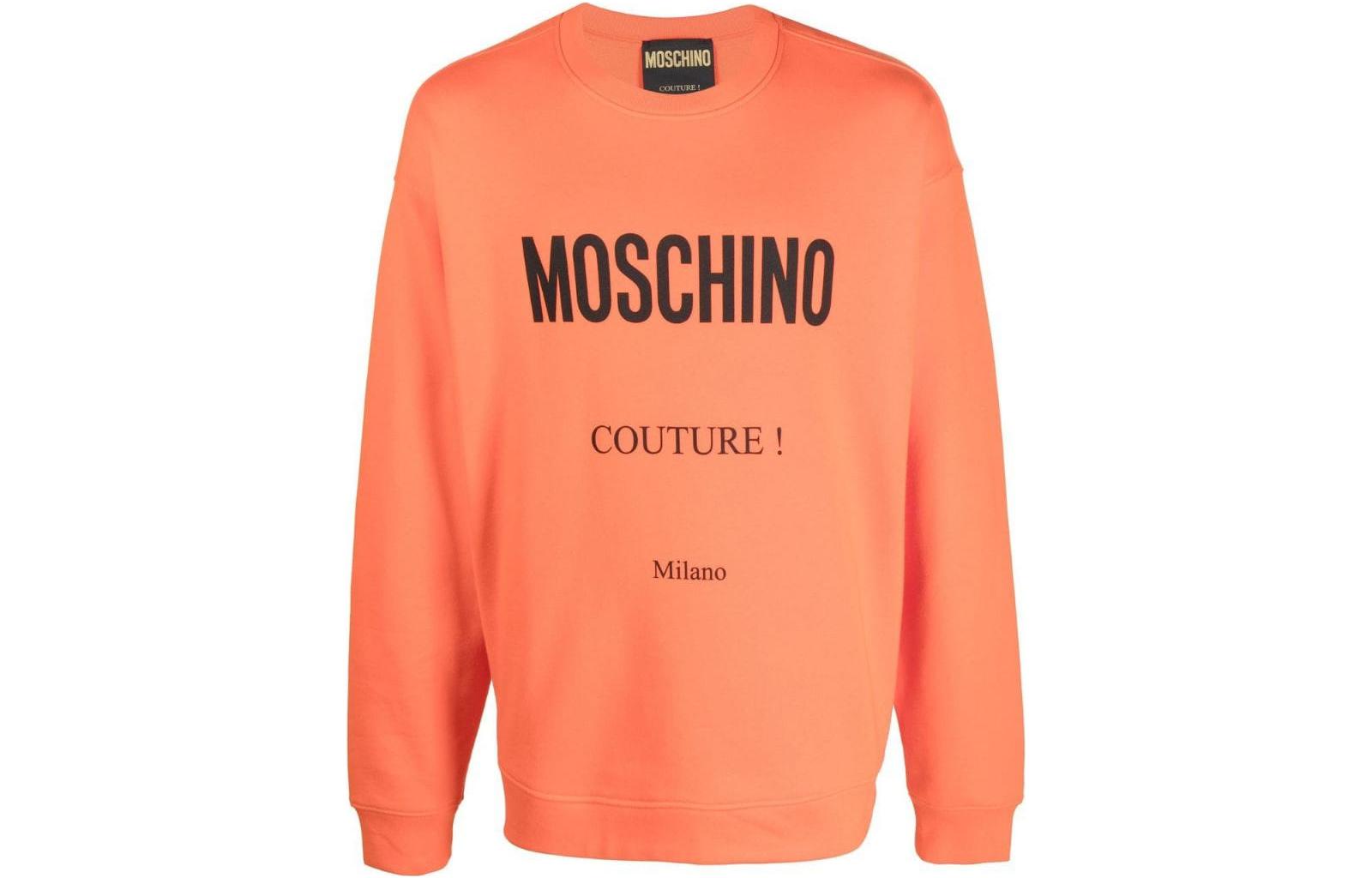 MOSCHINO FW22 Orange Logo Print Crewneck Pullover Sweatshirt Men A170552281041