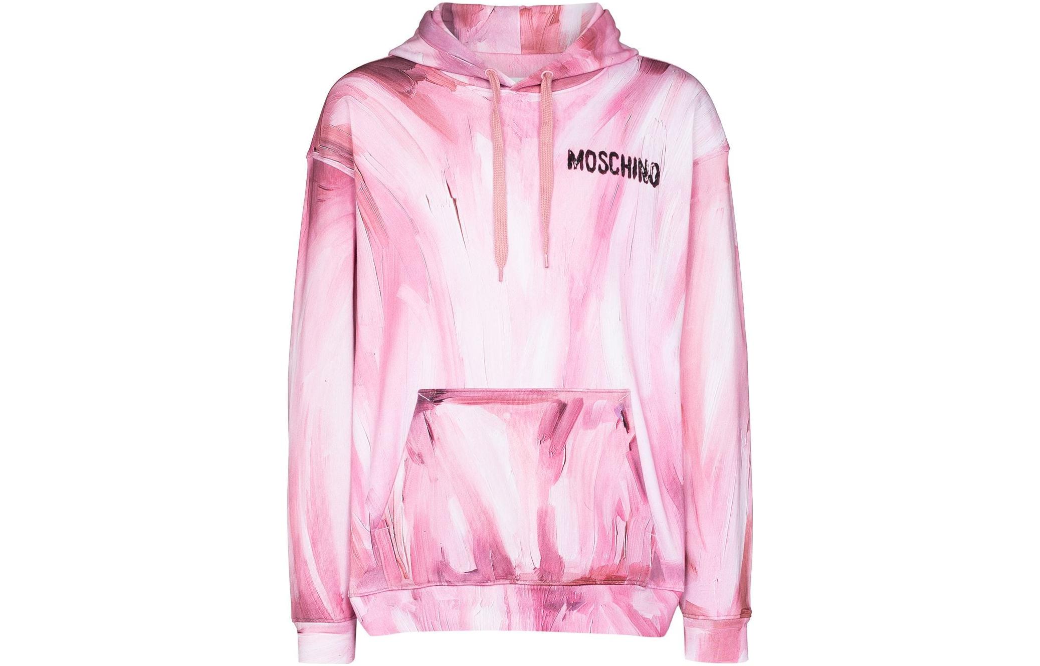 MOSCHINO FW22 Paint Effect Drawstring Hoodie Pink () A1710-5227-4224