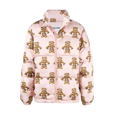 MOSCHINO FW22 Patterned High-Neck Zip Cotton Jacket Pink Fashion V0604-7050-1187