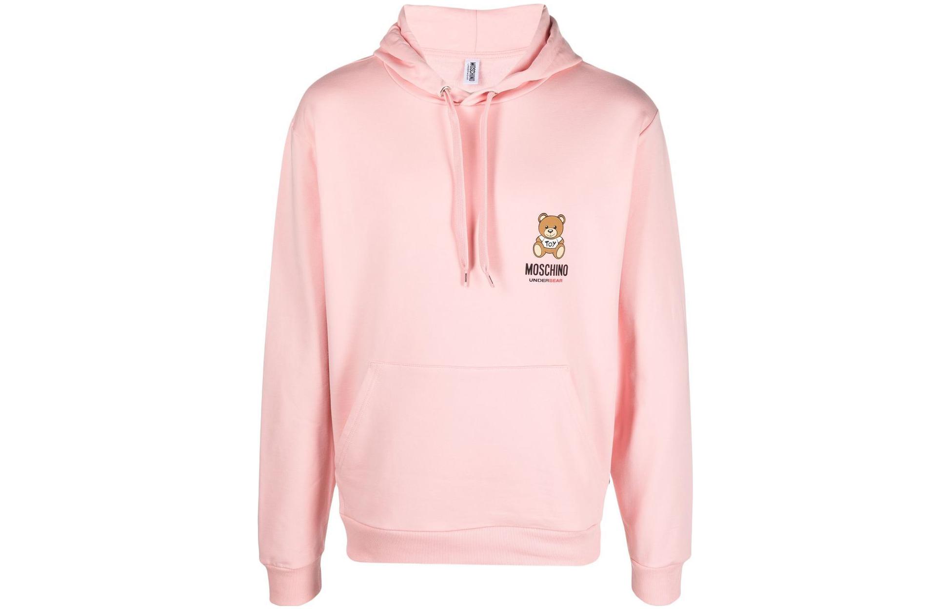 MOSCHINO FW22 Pink Iconic Teddy Print Pullover Hoodie for Men A1709-8104-0227