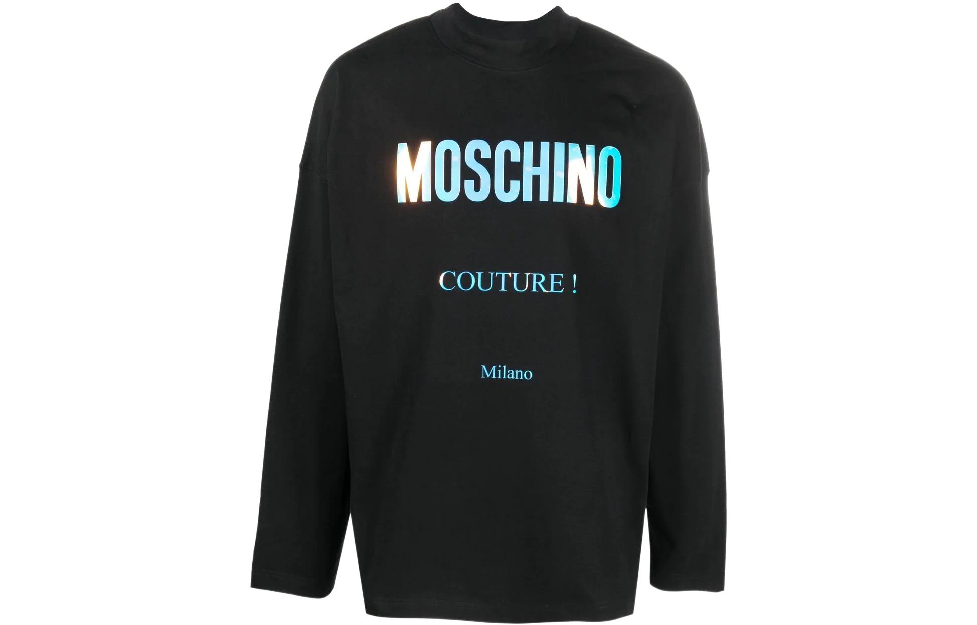 MOSCHINO FW22 Rainbow Logo Print Mock Neck Pullover Sweatshirt Black A1212-7046-1555