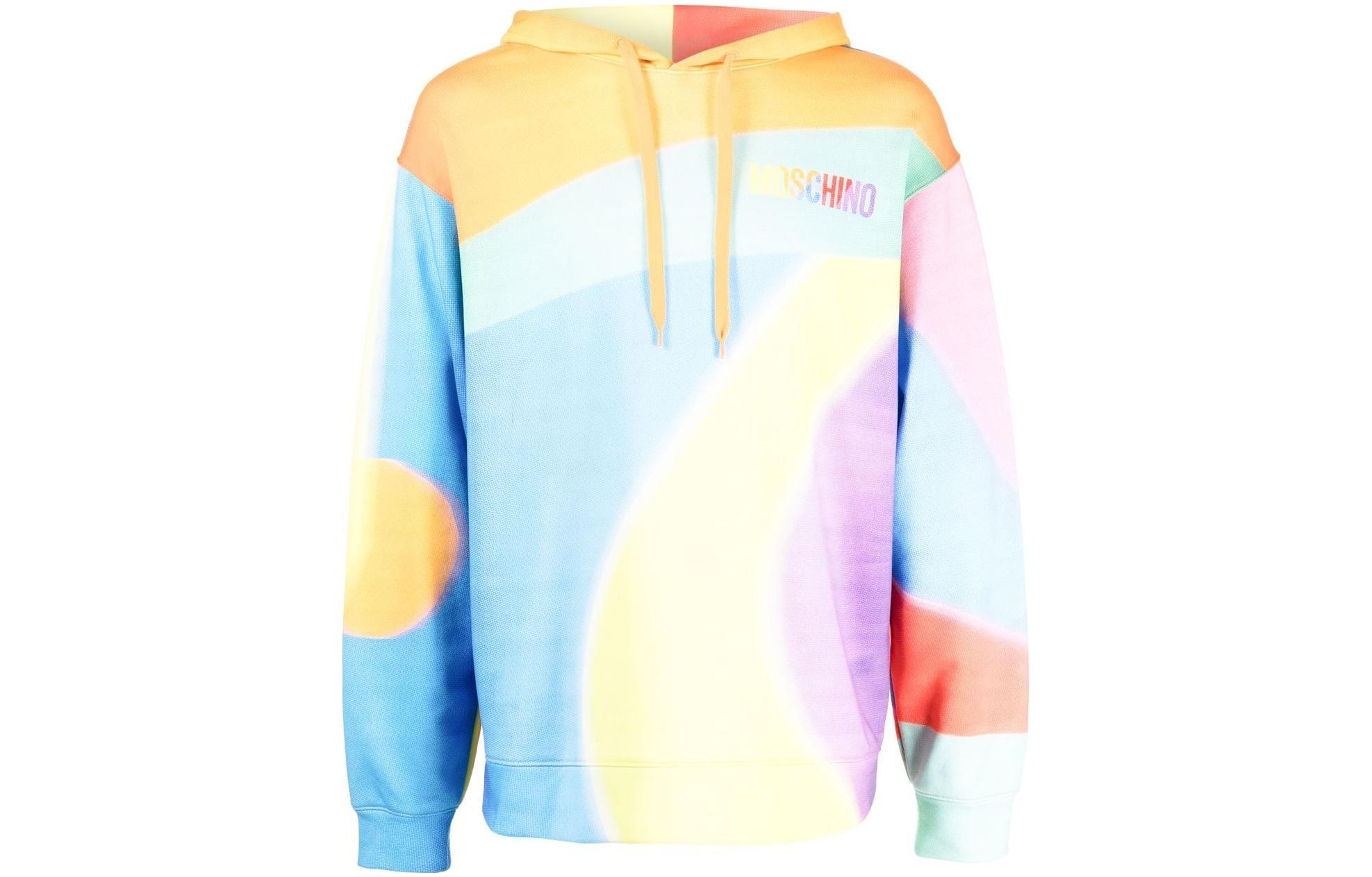 MOSCHINO FW22 Rainbow Stripe Print Yellow Hoodie Long Sleeve A1718-5227-2888