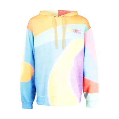 MOSCHINO FW22 Rainbow Stripe Print Yellow Hoodie Long Sleeve A1718-5227-2888