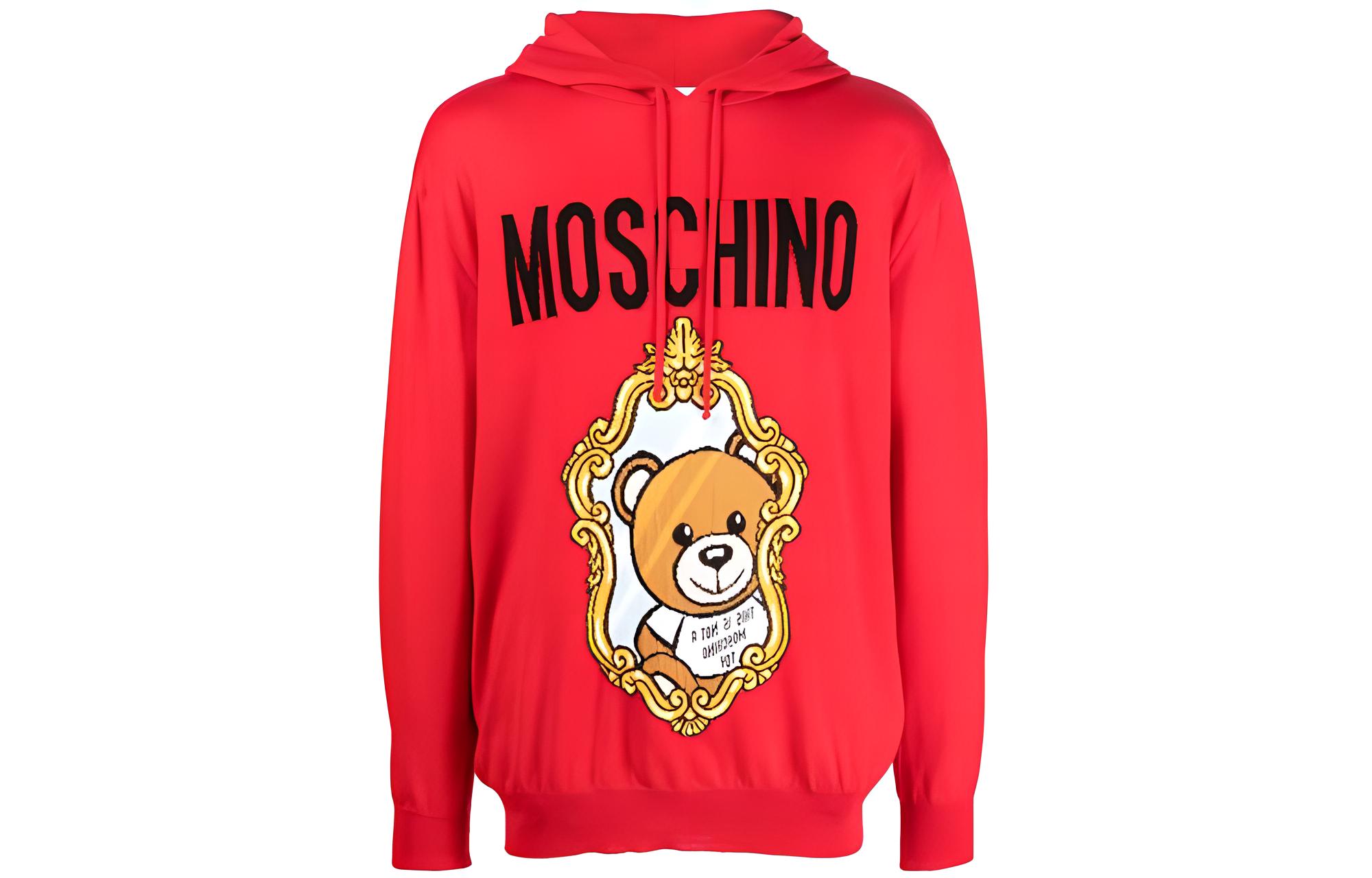 MOSCHINO FW22 Red Logo Jacquard Drawstring Hoodie for Men V0990-7200-2115