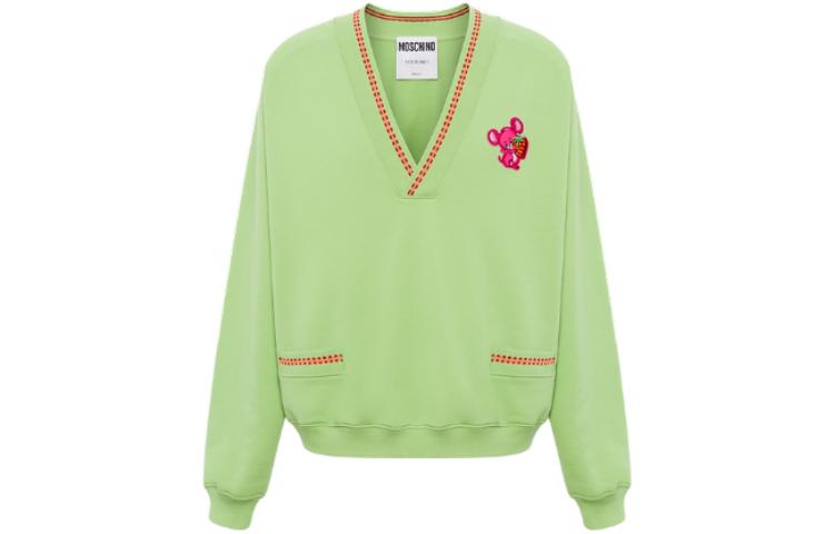 MOSCHINO FW22 Solid Animal Print V-Neck Pullover Sweatshirt Green Mens A1719-7028-1397
