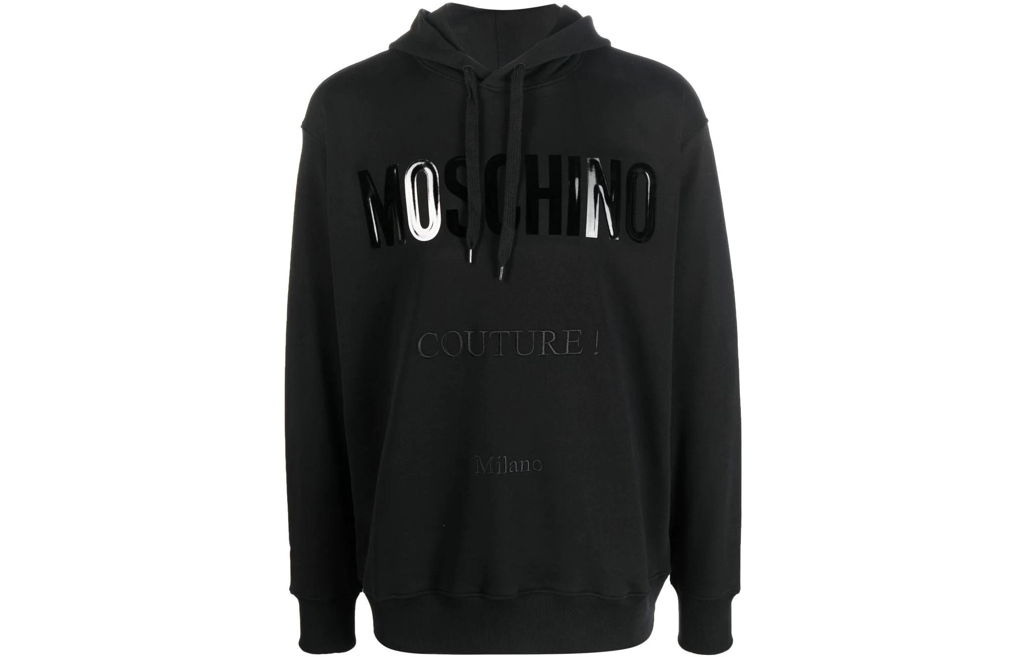 MOSCHINO FW22 Solid Color Logo Print Hoodie for Men - Black A1720-5228-1555