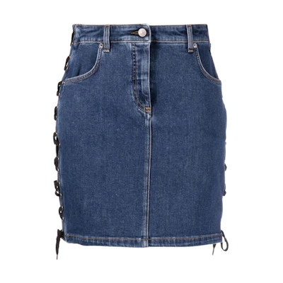 MOSCHINO FW22 Solid Color Mid-Waist Tie Denim Skirt Blue A0132-5522-0290