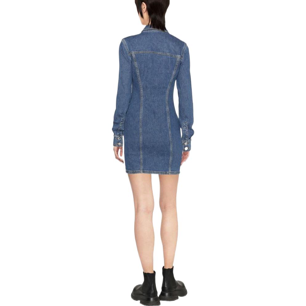 Shop MOSCHINO FW22 經典牛仔長袖襯衫連衣裙 藍色 A0459-5522-0290