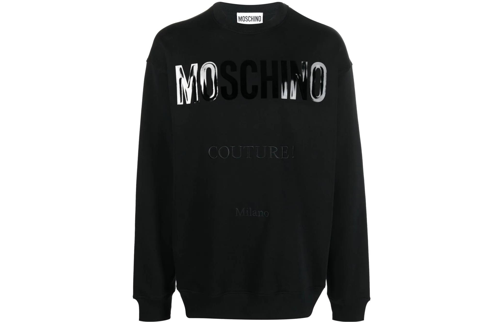 MOSCHINO FW22 Solid Logo Print Black Crewneck Long Sleeve Sweatshirt Men J1721-5228-1555