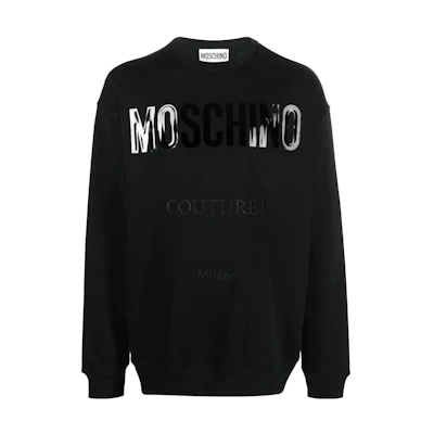 MOSCHINO FW22 Solid Logo Print Black Crewneck Long Sleeve Sweatshirt Men J1721-5228-1555