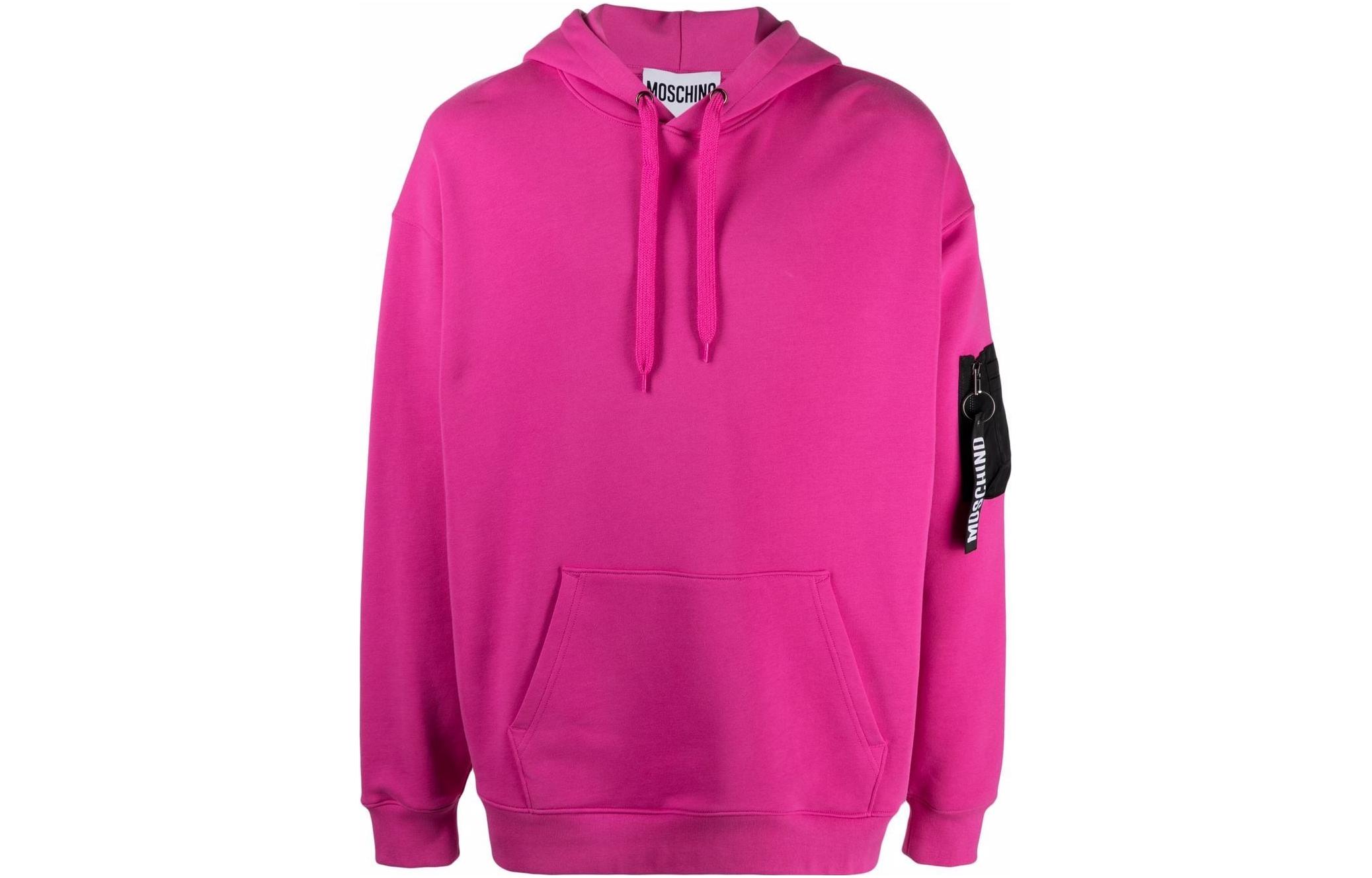 MOSCHINO FW22 Solid Pink Hoodie Jacket with Zipper Pocket Details A1725-7027-4235