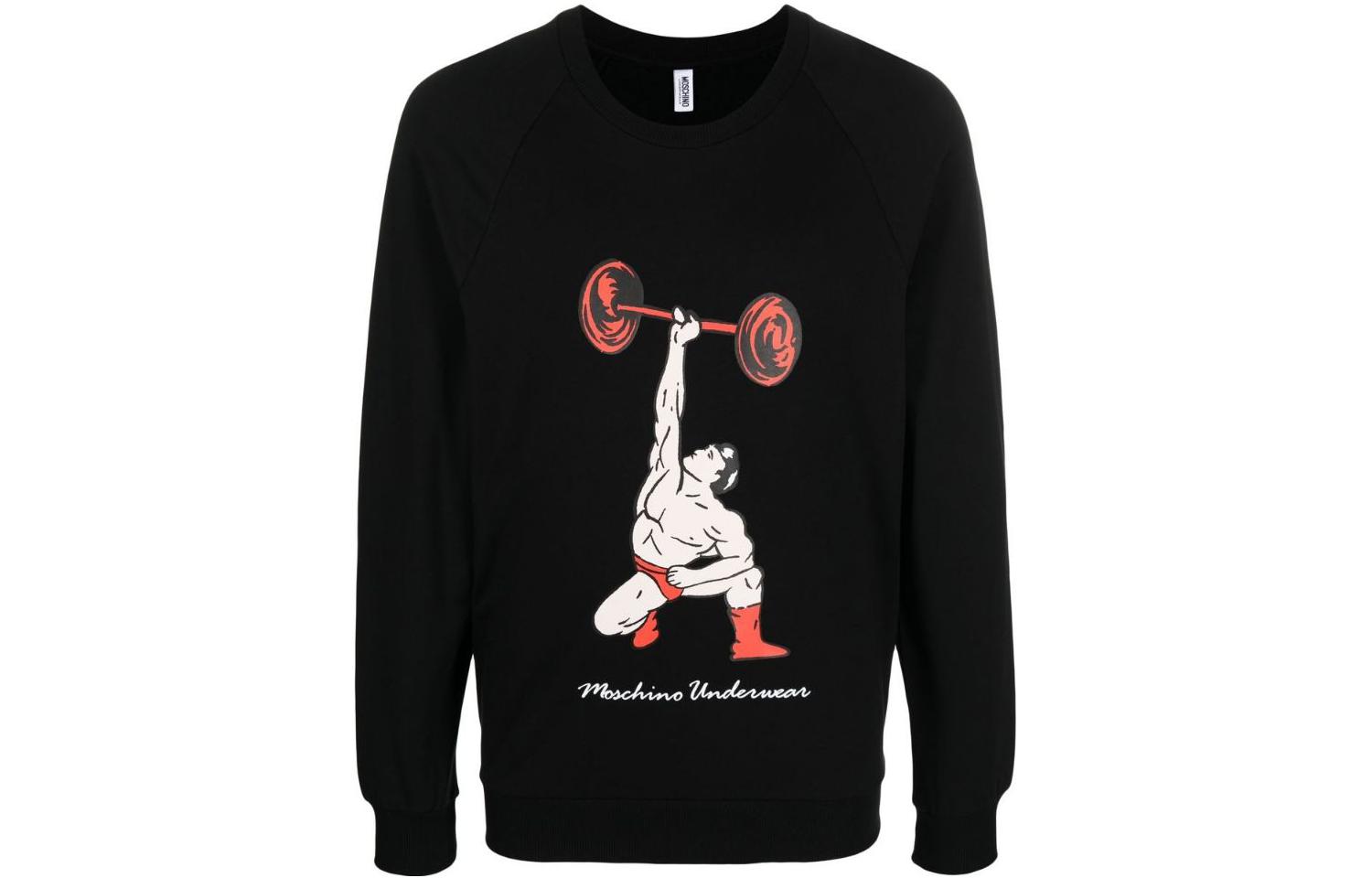 MOSCHINO FW22 Solid Print Ribbed Long-Sleeve Sweatshirt Black A17248123555