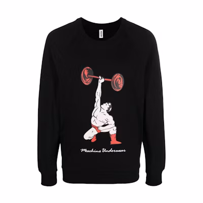 MOSCHINO FW22 Solid Print Ribbed Long-Sleeve Sweatshirt Black A17248123555