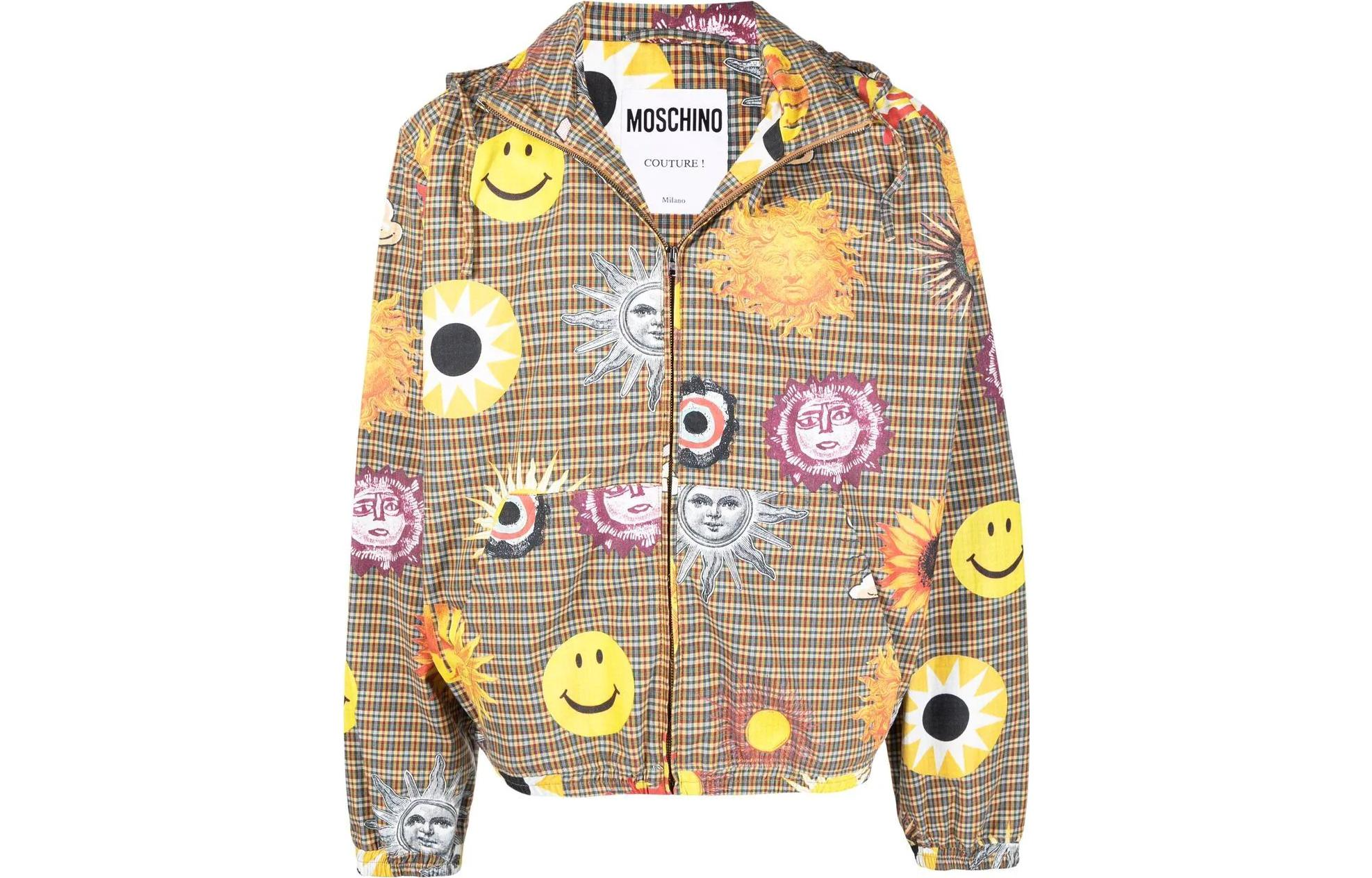 MOSCHINO FW22 Sun Print Plaid Jacket Linen Beige - A0626-2054-1038