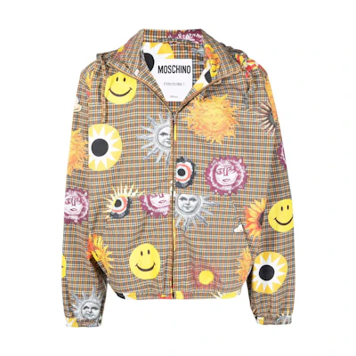MOSCHINO FW22 Sun Print Plaid Jacket Linen Beige - A0626-2054-1038