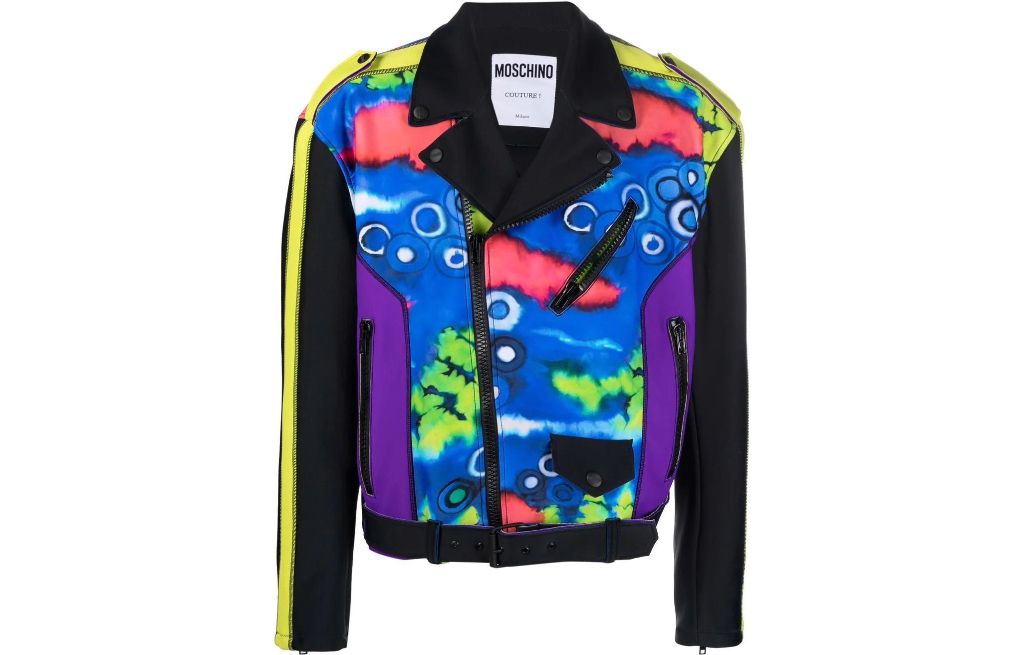 MOSCHINO FW22 Tie-Dye Print Motorcycle Jacket Floral Style A0623-2012-1888