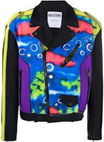MOSCHINO FW22 Tie-Dye Print Motorcycle Jacket Floral Style A0623-2012-1888 MOSCHINO FW22 Tie-Dye Print Motorcycle Jacket Floral Style A0623-2012-1888