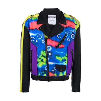 MOSCHINO FW22 Tie-Dye Print Motorcycle Jacket Floral Style A0623-2012-1888