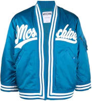 MOSCHINO FW22 V-Neck Logo Patch Striped Trim Jacket Blue A0626-7016-1298 MOSCHINO FW22 V-Neck Logo Patch Striped Trim Jacket Blue A0626-7016-1298