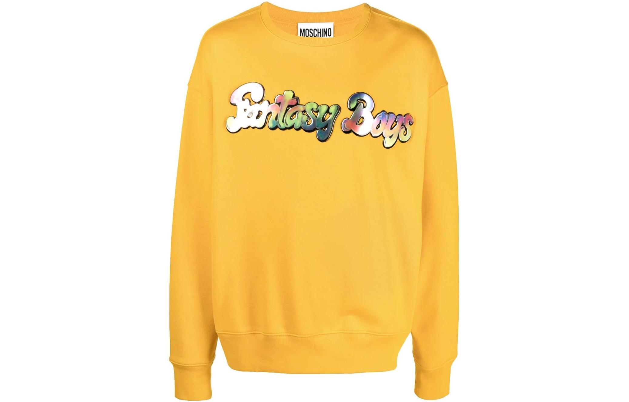 MOSCHINO FW22 Yellow Crewneck Long-Sleeve Sweatshirt with Logo Print A1722-7028-1028