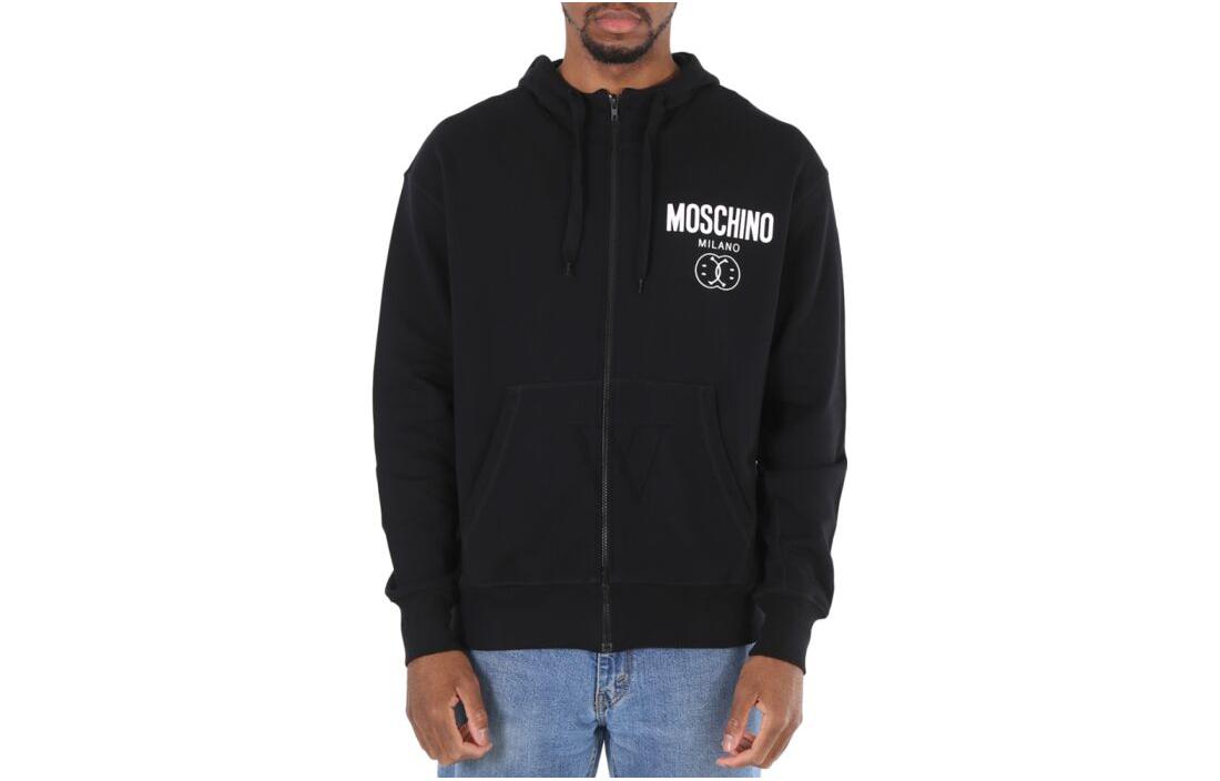 MOSCHINO FW23 Black Zip Hoodie with Lettering Print and Hood 17082-0281-555N