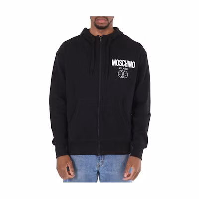 MOSCHINO FW23 Black Zip Hoodie with Lettering Print and Hood 17082-0281-555N