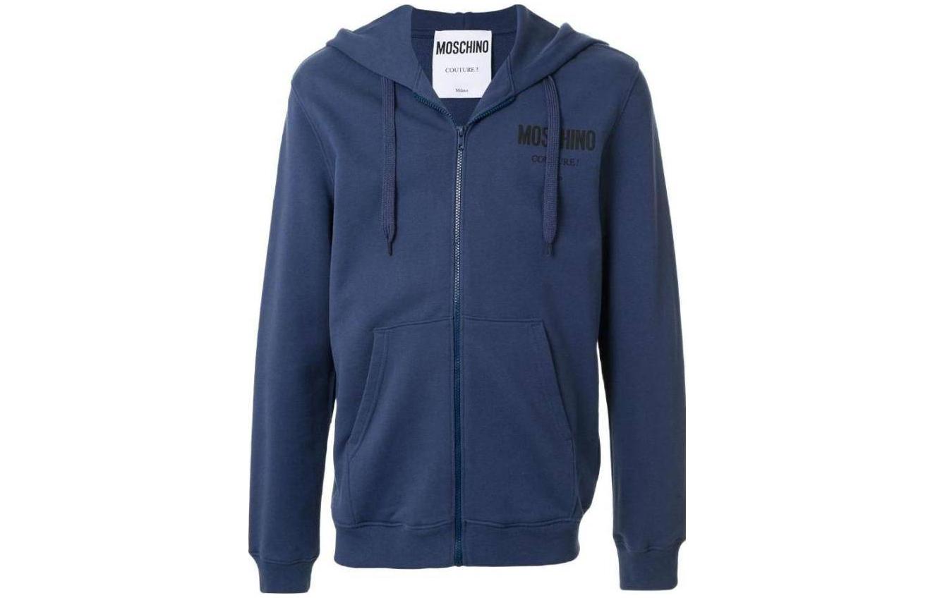 MOSCHINO FW23 Blue Letter Print Zip-Up Hoodie Jacket A1710-2027-1342