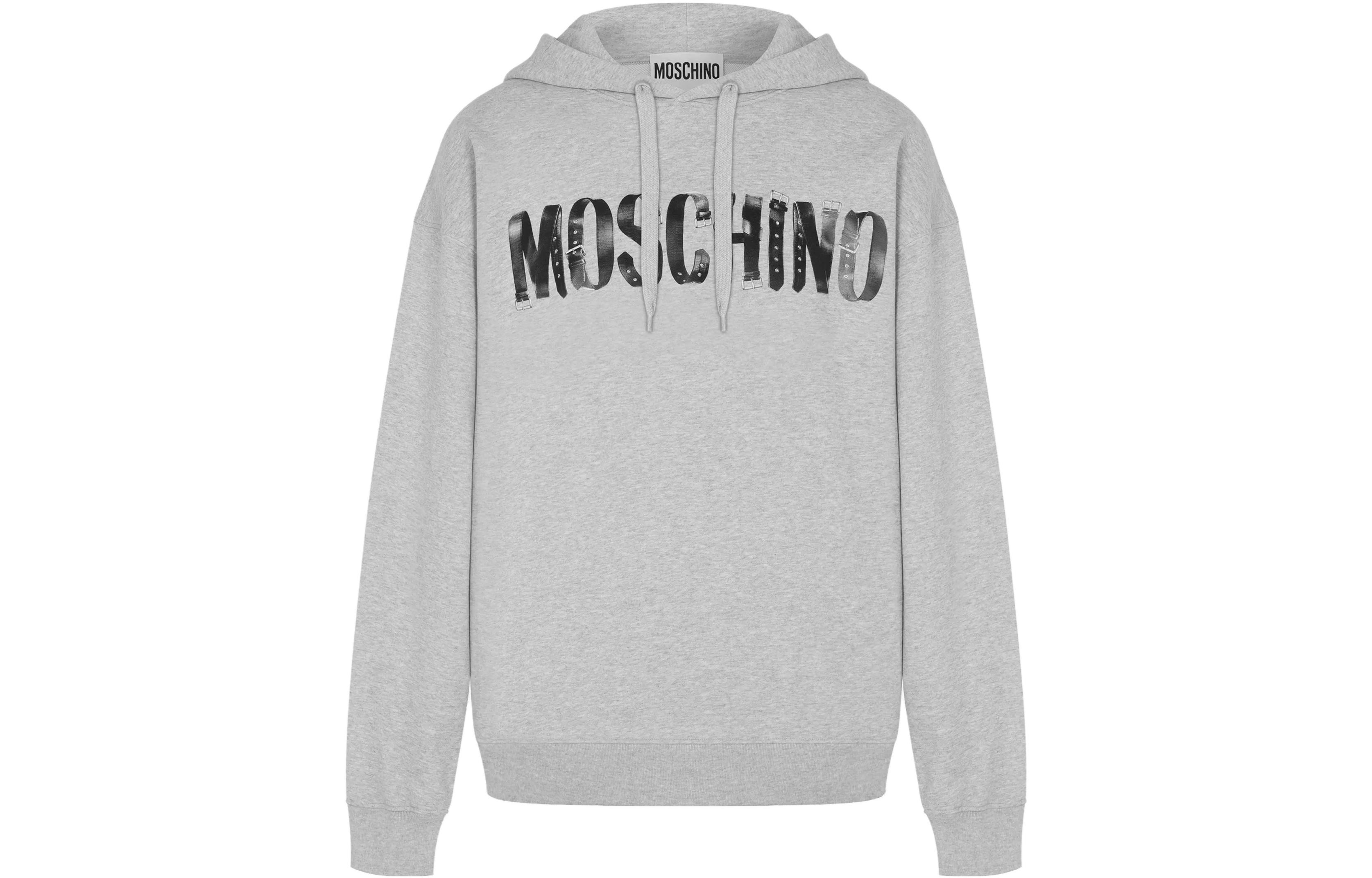 MOSCHINO FW23 Lettering Hoodie Drop Shoulder Grey Sweatshirt A1727-5228-1485