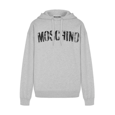 MOSCHINO FW23 Lettering Hoodie Drop Shoulder Grey Sweatshirt A1727-5228-1485
