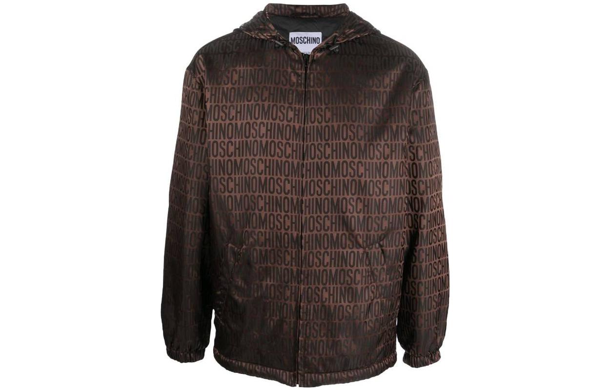 MOSCHINO FW23 Logo Print Lightweight Hooded Jacket Men’s Brown. A0613-7616-1103