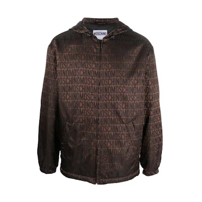 MOSCHINO FW23 Logo Print Lightweight Hooded Jacket Men’s Brown. A0613-7616-1103